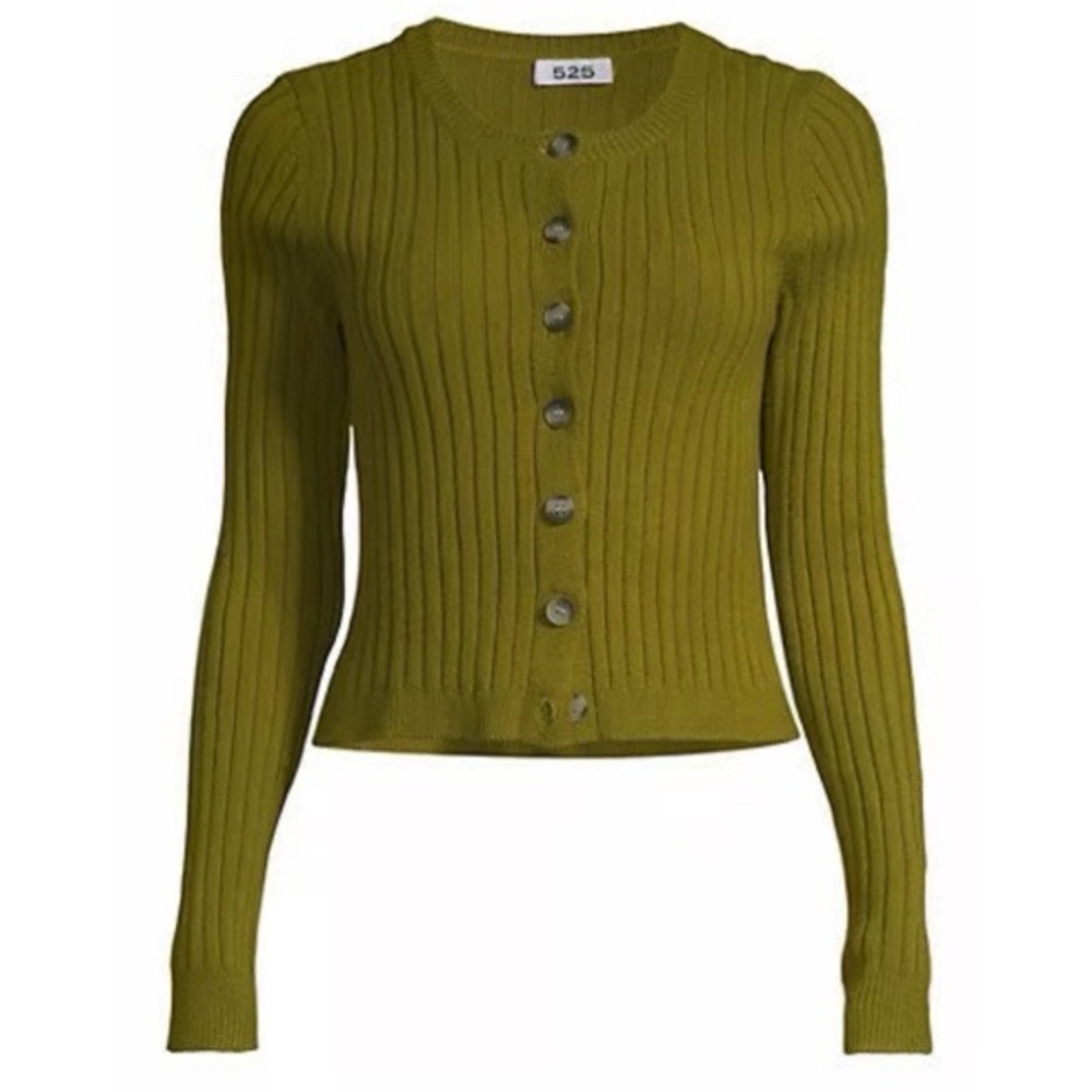 525 America Olive Green Ribbed Button-Up Cardigan